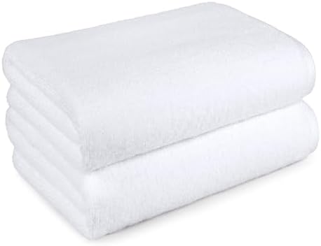 Amazon Basics 2 Piece Quick-Dry Oversize Bath Towel, 100% Cotton, White, 62" x 30"