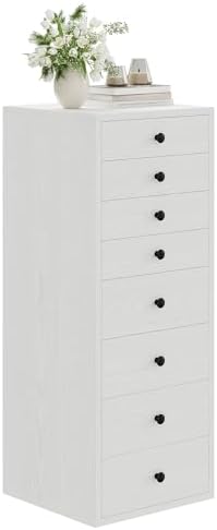 LIKIMIO 8 Drawer Dresser, Small Dressers with Storage Drawers, Chest of Drawers for Bedroom, Tall Narrow Dresser for Organizers, White