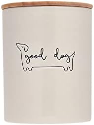 Pearhead Good Dog Treat Jar, Ceramic and Wood Pet Treat Canister, Neutral Modern Kitchen Decor, Pet Accessories, Dog Biscuit Storage Jar, Freshness Seal, Holds 4 Cups