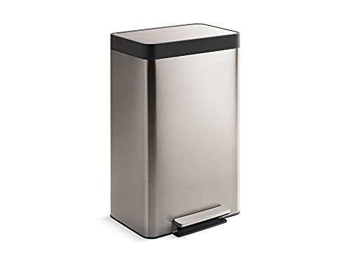 KOHLER 20940-ST 13 Gallon Kitchen Step Trash Can with Foot Pedal, Soft Close Lid, Stainless Steel