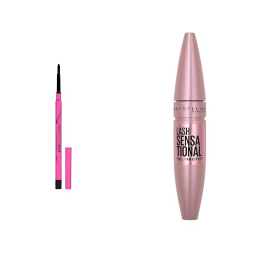 MAYBELLINE Master Precise Skinny Gel Eyeliner Pencil, Defining Black, 1 Count & Lash Sensational Washable Mascara, Lengthening and Volumizing for a Full Fan Effect