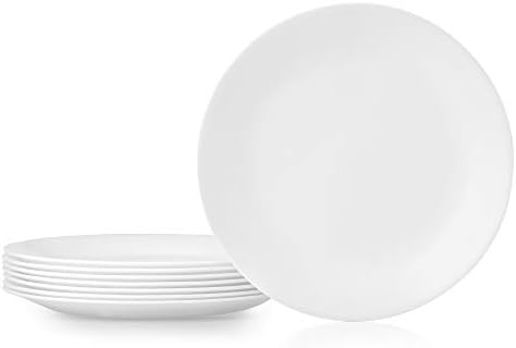 Corelle Vitrelle 8-Piece Dinner Plates Set Triple Layer Glass and Chip Resistant, Lightweight Round Plates, Winter Frost White