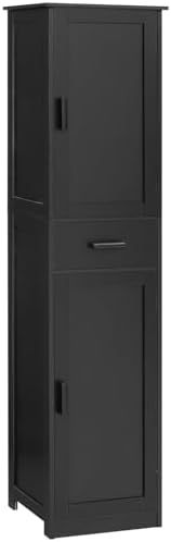 usikey 67'' Tall Storage Cabinet with 4 Shelves & 2 Doors, Bathroom Cabinet with 1 Drawer, Narrow Storage Cabinets for Bathroom, Living Room, Home Office, Black