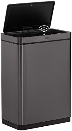 Rubbermaid Elite Stainless Steel Sensor Trash Can for Home and Kitchen, Batteries Included, 12.4 Gallon, Charcoal, for Home/Kitchen/Hotel/Lobby/Office