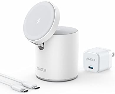 Anker Magnetic Wireless Charger, 623 MagGo 2-in-1 Charging Station with 20W USB-C Charger, for iPhone 13/13 Pro / 13 Pro Max / 13 Mini/ 12/12 Pro, AirPods Pro (Dolomite White)