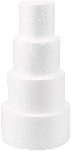 Juvale 4 Piece Round Foam Cake Dummy Set for Decorating, 12" Tall Fake Cake in Assorted Sizes for Birthday, Wedding Display (3, 4, 5, and 6 in)