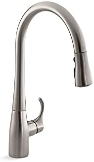 KOHLER 596-VS Simplice Pull Down Kitchen Faucet, 3-Spray Faucet, Kitchen Sink Faucet with Pull Down Sprayer, Vibrant Stainless, High Arch