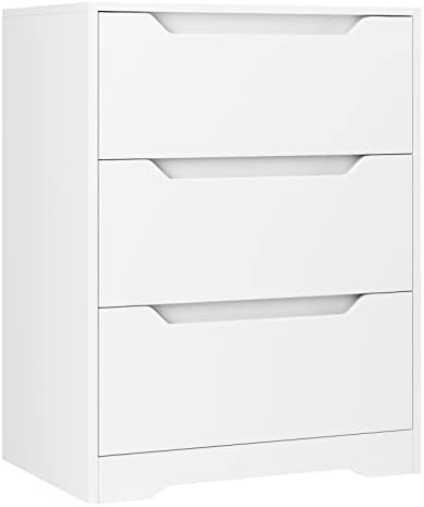 HOSTACK Modern 3 Drawer Dresser, Wood Chest of Drawers with Storage, Tall Nightstand with Cut-Out Handles, Side End Table, Accent Storage Cabinet for Living Room, Entryway, White