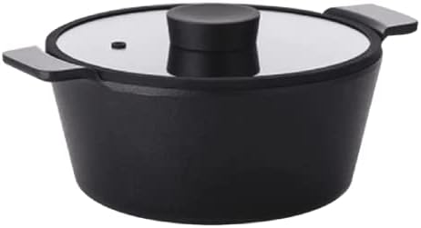 All Black Vulcan Kitchen Nonstick 4QT Stock Pot with Glass Lid, Healthy Cooking T-Coating Casserole, Soup Stew Dutch Oven, Induction Compatible Cookware, Made in Korea (24 cm Pot)
