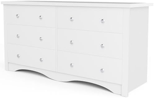 Furniwell 6 Drawer Dresser for Bedroom, Wood Dresser Wide Storage Organizer for Living Room Hallway Closets (White)