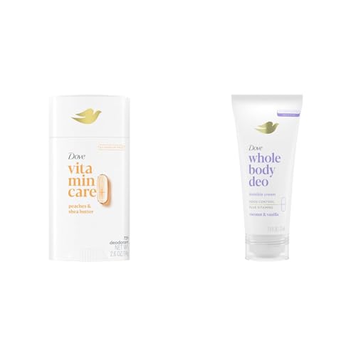 Dove VitaminCare+ Aluminum Free Deodorant Peaches & Shea Butter 72H Odor Control 2.6oz & Whole Body Deo Invisible Cream Deodorant Coconut & Vanilla 72H Odor Control 2.5oz