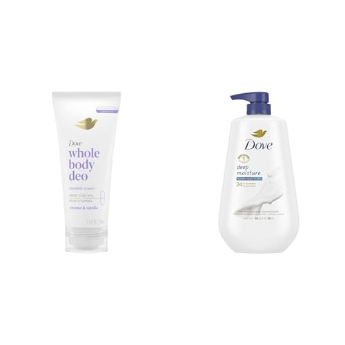 Dove 72h Full Body Deodorant Cream Coconut Vanilla 2.5 oz & Deep Moisture Body Wash Dry Skin Pump 30.6 oz