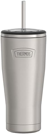 THERMOS ICON SERIES, Stainless Steel Cold Tumbler with Lid and Straw - 24 Ounce, Matte Stainless Steel - Vacuum Insulated Tumbler