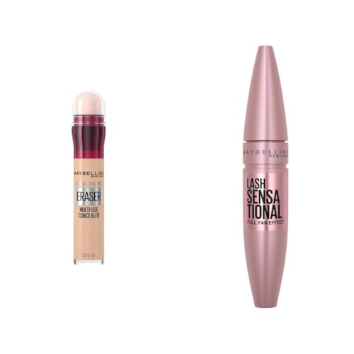 Maybelline Instant Age Rewind Eraser Dark Circles Concealer 115 Count and Lash Sensational Lengthening Volumizing Mascara Blackest Black