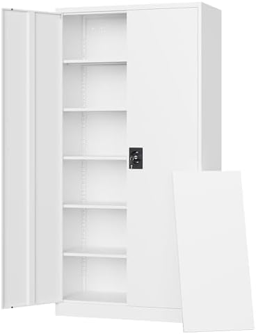 Letaya Metal Garage Storage Cabinets with Lock Door and Adjustable Shelves, Steel Tool Cabinets for Home,Office,Warehouse Organisieren (White, 71" H)