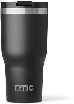 RTIC 30oz Essential Tumbler with Lid, Insulated, Stainless Steel, Metal, Double Wall Vacuum-Insulation, Ceramic Lined, Travel Cup for Iced Coffee, Tea, Hot and Cold Drink, Black