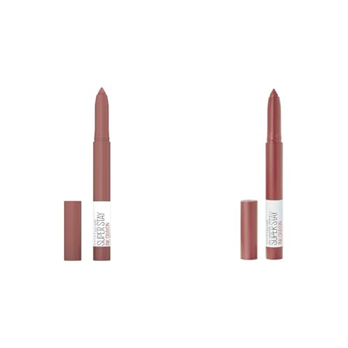 MAYBELLINE Super Stay Ink Crayon Lipstick Makeup Bundle with Trust Your Gut Mauve Nude Pink and Enjoy The View Red Brown Shades, 1 Count Each
