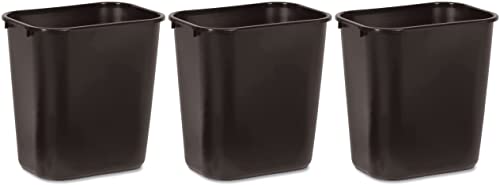 Rubbermaid 295600BK Deskside Plastic Wastebasket, Rectangular, 7 gal, Black (3)