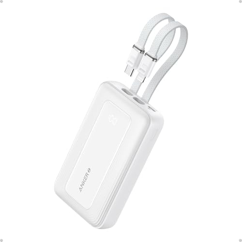 Anker Zolo Power Bank, 10,000mAh 30W Max Fast Portable Charger with Built-in USB-C and MFi Certified Lightning Cables, USB-C&A, Battery Pack for iPhone 16/15 Series, MacBook, Galaxy
