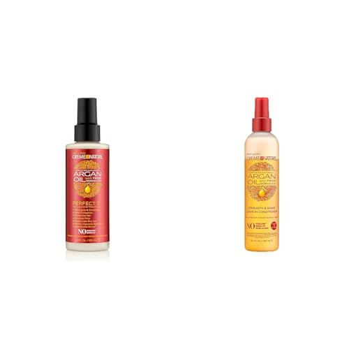 Creme of Nature Argan Oil Leave-In Conditioners Bundle - 5.1 Fl Oz Treatment for Healthy Hair with Exotic Shine and 8.4 Fl Oz Strength and Shine Conditioner