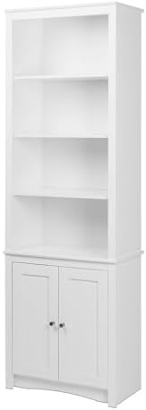 Prepac Sonoma Tall 6-Tier Bookcase 80"H with Doors & 2 Adjustable Shelves, White Storage Cabinet, Modern Display Cabinet, Bookshelf with Storage Shelves for Home Office, Living Room, Bedroom