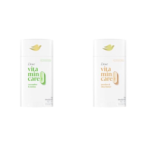 Dove VitaminCare+ Aluminum Free Deodorant Stick Cucumber & Melon 2.6 oz and Peaches & Shea Butter 2.6 oz Bundle