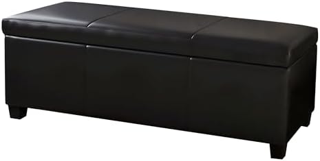 BELLEZE Storage Faux Leather Ottoman, 47 Inch Bench Bedroom Bench with Safety Close Hinge, Extra Long Ottoman with Storage for Living Room, Entryway, Hallway, Foot Rest, Support 300lbs - Black