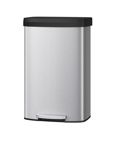 Garvee 21 gal / 80 L Stainless Steel Trash Can with Lid, Large Garbage Can for Kitchen, Rustproof Step-on Kitchen Metal Trash Bin with Liner Rim, Rear Handle, Soft Close Plastic Lid, Silver