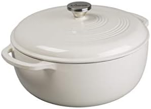 Lodge 7.5 Quart Enameled Cast Iron Dutch Oven with Lid – Dual Handles – Oven Safe up to 500° F or on Stovetop - Use to Marinate, Cook, Bake, Refrigerate and Serve – Oyster White