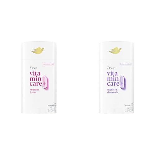 Dove VitaminCare+ Aluminum Free Deodorant Stick Raspberry & Rose and Lavender & Chamomile Scents for 72H Odor Protection 2.6 oz Each