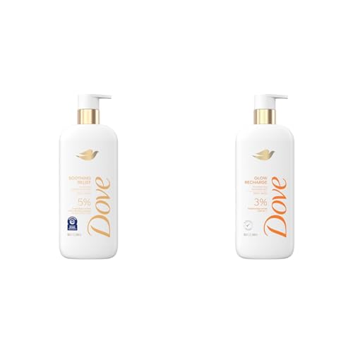 Dove Body Wash Bundle with Soothing Relief Moisturizes 5% Serum 18.5oz and Exfoliating Glow Recharge 3% Serum 18.5oz