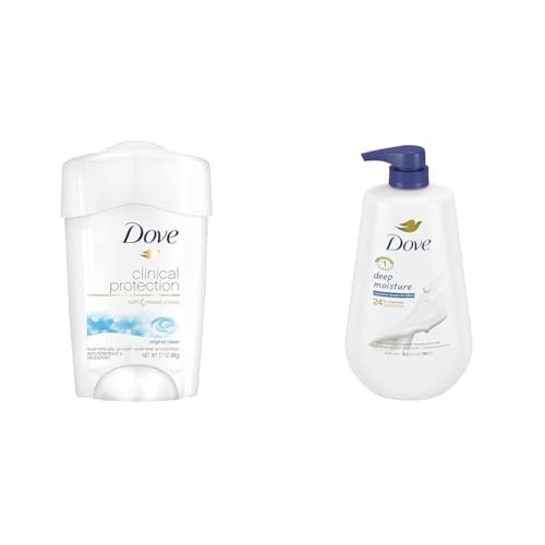 Dove Clinical Protection Antiperspirant Deodorant For Sweat and Odor Protection Original & Body Wash with Pump Deep Moisture For Dry Skin Moisturizing Skin Cleanser with 24hr Renewing