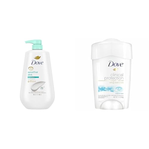 Dove Body Wash with Pump Sensitive Skin Hypoallergenic 30.6 oz and Clinical Protection Antiperspirant Deodorant Original Clean Antiperspirant For Women 1.7 oz