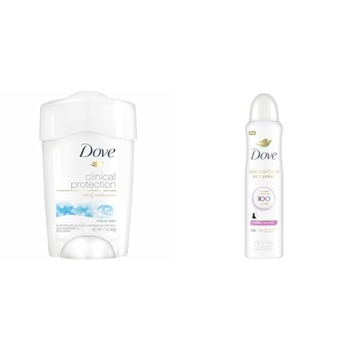 Dove Clinical Antiperspirant Deodorant Original Clean & Advanced Care Clear Finish Antiperspirant Spray Bundle with 1.7 oz & 3.8 oz