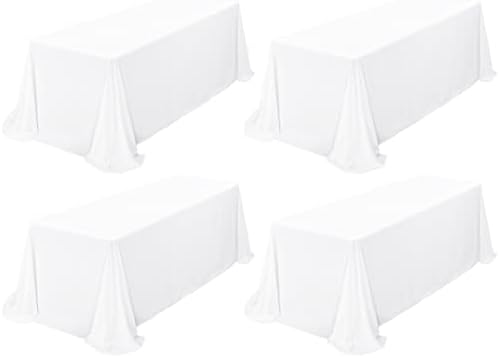 4 Pack White Tablecloth 90 x 156 Inch, Rectangle Tablecloth for 8 Foot Table, Stain and Wrinkle Resistant Washable Polyester Table Cloth Cover for Wedding Dining Table Buffet Parties and Camping