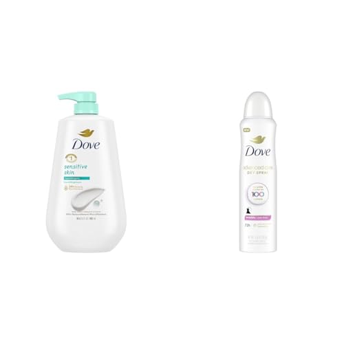 Dove Body Wash with Pump and Antiperspirant Deodorant Spray Bundle - 30.6 oz Sensitive Skin Cleanser and 3.8 oz Clear Finish 72hr Odor Protection