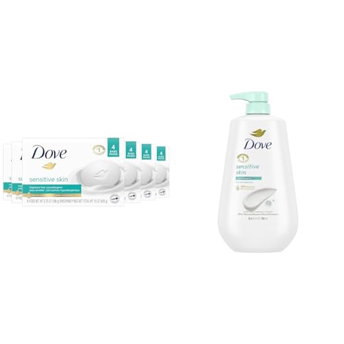 Dove Beauty Bar More Moisturizing Than Bar Soap for Softer Skin, Fragrance Free & Body Wash with Pump Sensitive Skin Hypoallergenic, Paraben-Free, Sulfate-Free, Cruelty-Free