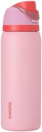 Owala FreeSip Insulated Stainless Steel Water Bottle with Straw for Sports and Travel, BPA-Free Sports Water Bottle, 32 oz, Pink, Angel Food Cake