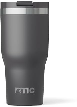 RTIC 30oz Essential Tumbler with Lid, Insulated, Stainless Steel, Metal, Double Wall Vacuum-Insulation, Ceramic Lined, Travel Cup for Iced Coffee, Tea, Hot and Cold Drink, Graphite
