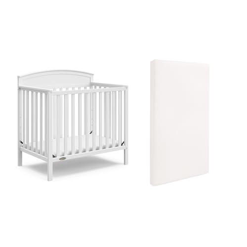 Graco Benton 4-in-1 Convertible Mini Crib with Bonus Mattress (White) β Includes Bonus 2.50-Inch-Thick Mattress with Water-Resistant Cover, Twin Bed