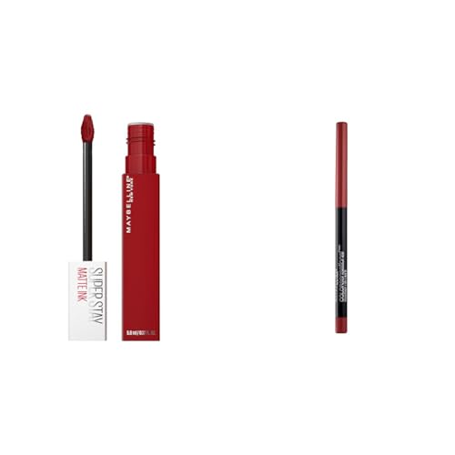 MAYBELLINE Super Stay Matte Ink Liquid Lipstick Makeup, Long Lasting High Impact Color & Color Sensational Shaping Lip Liner with Self-Sharpening Tip, Brick Red, Red, 1 Count
