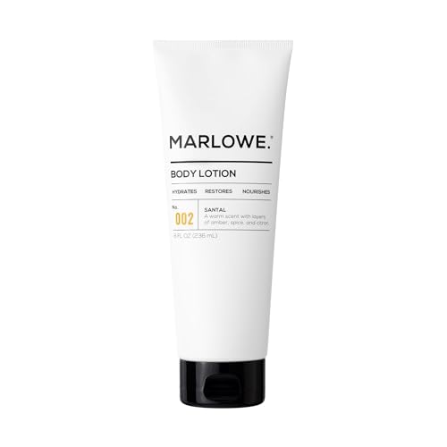 MARLOWE. No. 002 Santal Body Lotion 8 Oz, Moisturizing & Nourishing Daily Dry Skin Lotion for Men, Made with Hydrating Natural Aloe Vera, Non-Oily, Warm Amber, Sandalwood & Citron Scent, Vegan