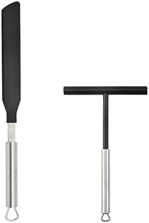 DOITOOL Crepe Spreader and Spatula Set, 2Pcs Stainless Steel Crepe Spreader Tool T Shape Crepe Maker Spreading Tool for Bakery