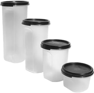 Tupperware Modular Mates Round Containers Set of 4 Sizes Black Seals