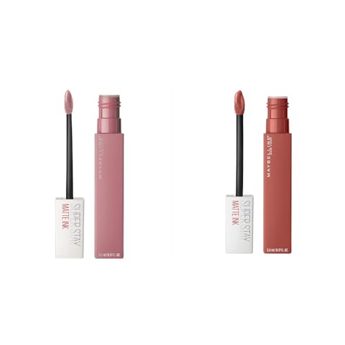 MAYBELLINE Super Stay Matte Ink Liquid Lipstick Makeup Long Lasting High Impact Color Up to 16H Wear Dreamer Warm Pink Neutral & Self-Starter Light Red