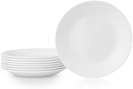 Corelle Vitrelle 8-Piece (6.75") Salad Appetizer Plates Set, Triple Layer Glass and Chip Resistant, Lightweight Round 6-3/4-inch Plates, Winter Frost White