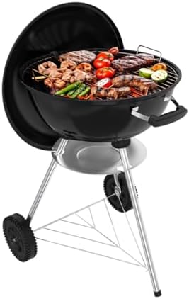 18 inch Charcoal Grill, Outdoor Barbecue Kettle Grills, Highly Cost-Effective Portable Grill, 227 Square Inches Cooking Space, Perfect for Outdoor BBQ Party, Camping and Small Patios, Black