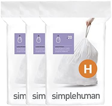 simplehuman Code H 60 Count, Genuine Custom Fit Liners, Drawstring Trash Bags in Dispenser Packs, 30-35 Liter / 8-9.2 Gallon, White