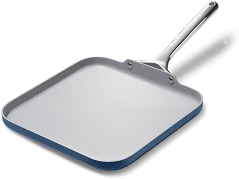 Caraway Square Griddle Pan - 11” Square Pan - Non-Stick Ceramic Coated - Non Toxic, PTFE & PFOA Free - Oven Safe & Compatible with All Stovetops - Navy