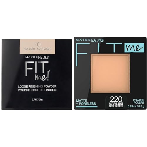 Maybelline Fit Me Loose & Matte + Poreless Pressed Face Powder Makeup Bundle, 1 Count Each